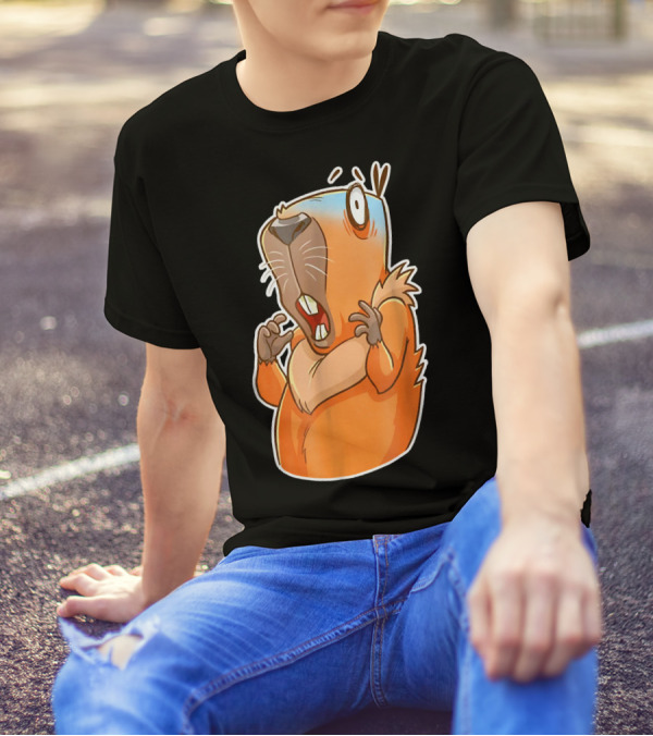 Capybara Scared Cute Guinea Style Cartoon Animal Reaction T-Shirt