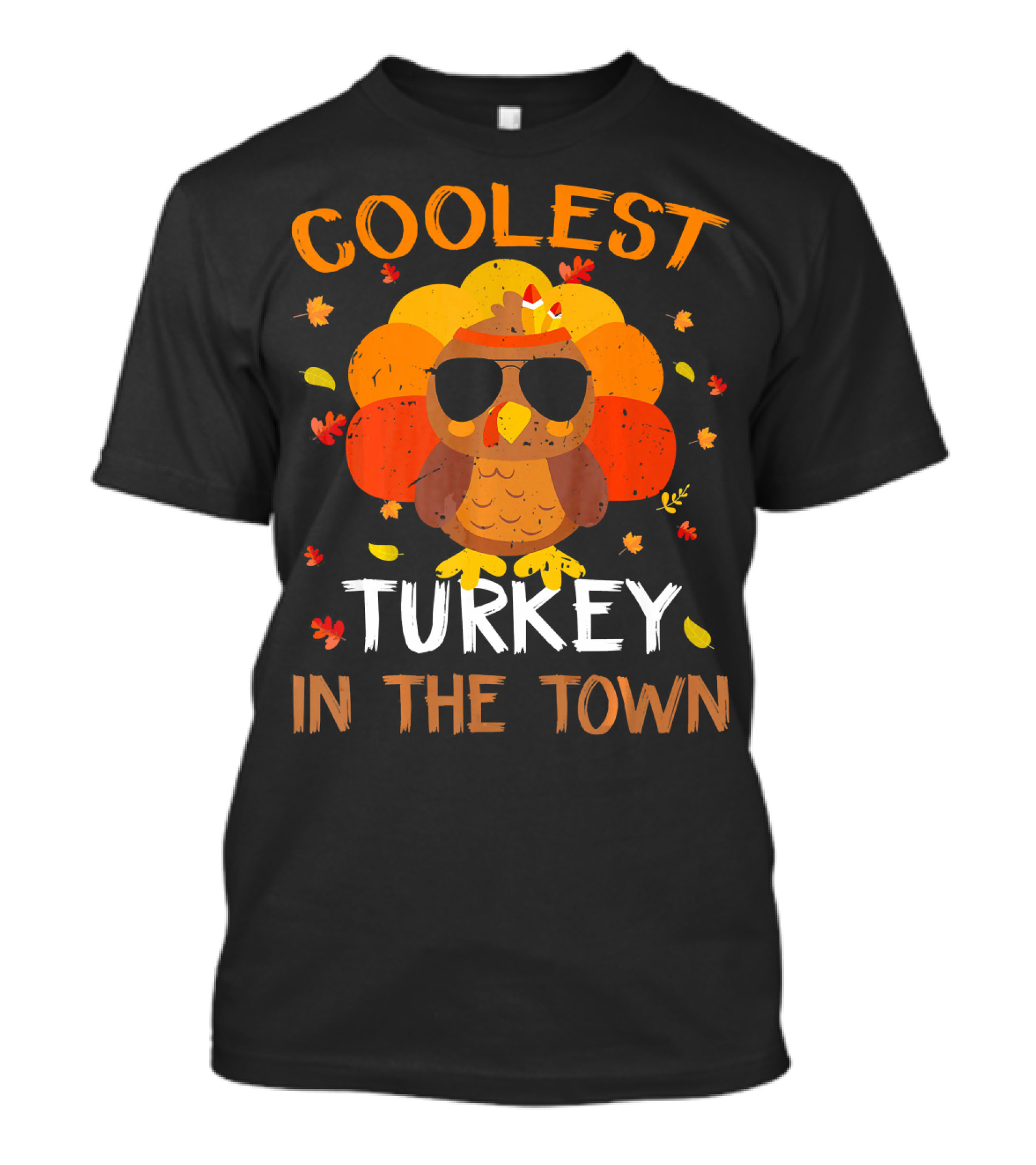 Coolest Turkey In The Town Fun Autumn Vibes With Sunglasses And Colorful Feathers T-Shirt