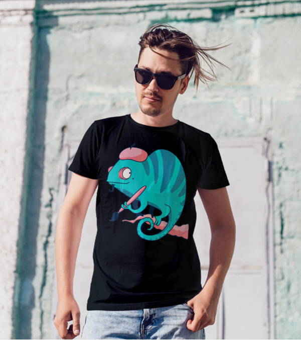 Chameleon Painter Funny Cartoon Art Brush Hat T-Shirt