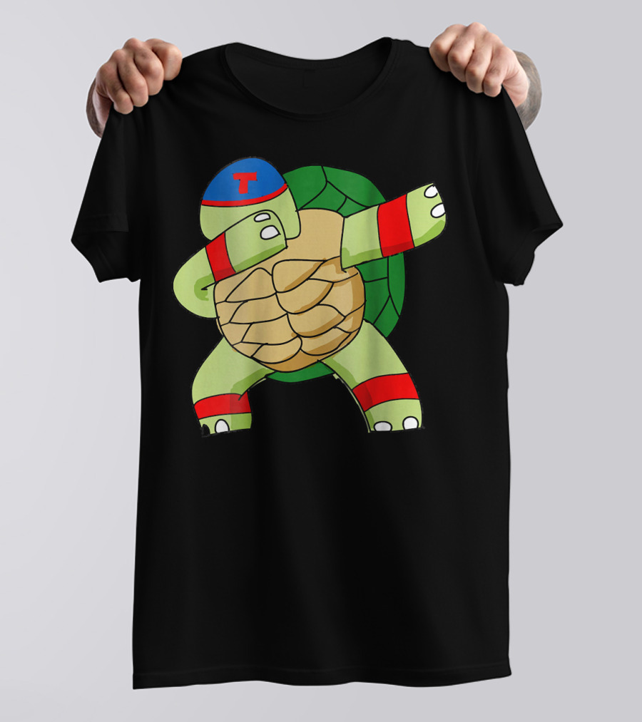 Dabbing Turtle Red Blue Cap Funny Animal T-Shirt