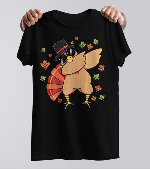 Cute Dabbing Turkey With Sunglasses And Autumn Leaves T-Shirt