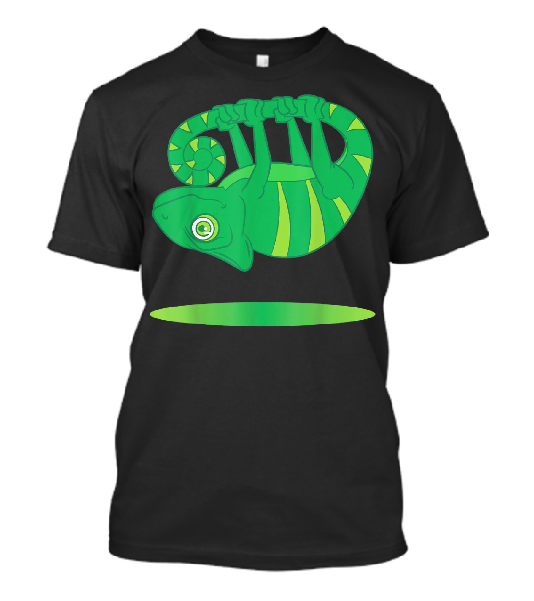 Chameleon Funny And Cute Upside Down Playful Lizard Hanging Above Green Oval T-Shirt