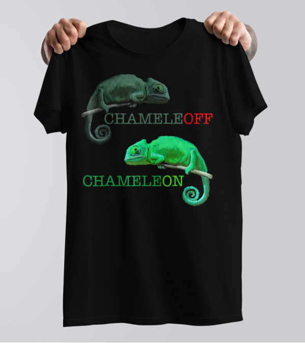 Chameleon Chameleoff Green And Grey Contrast Reptile Wordplay T-Shirt