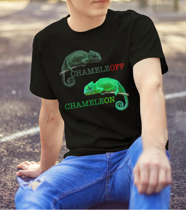 Chameleon Chameleoff Green And Grey Contrast Reptile Wordplay T-Shirt