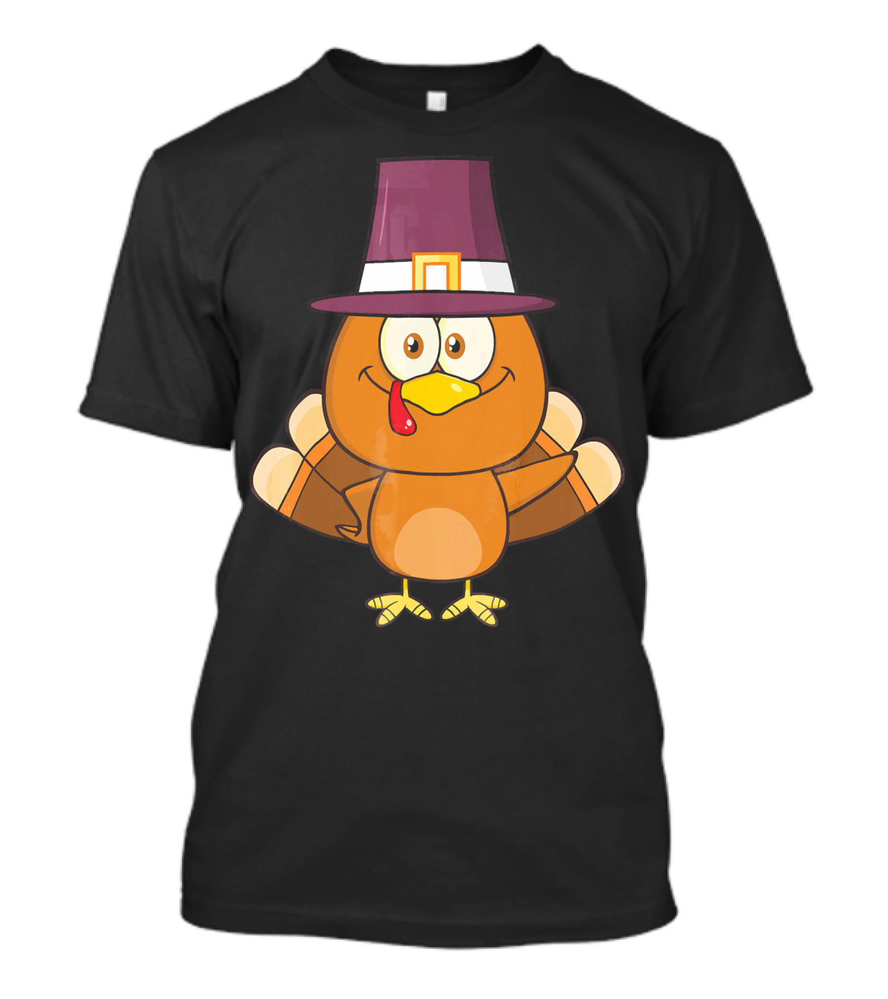 Thanksgiving Cute Turkey Pilgrim Cartoon Character T-Shirt