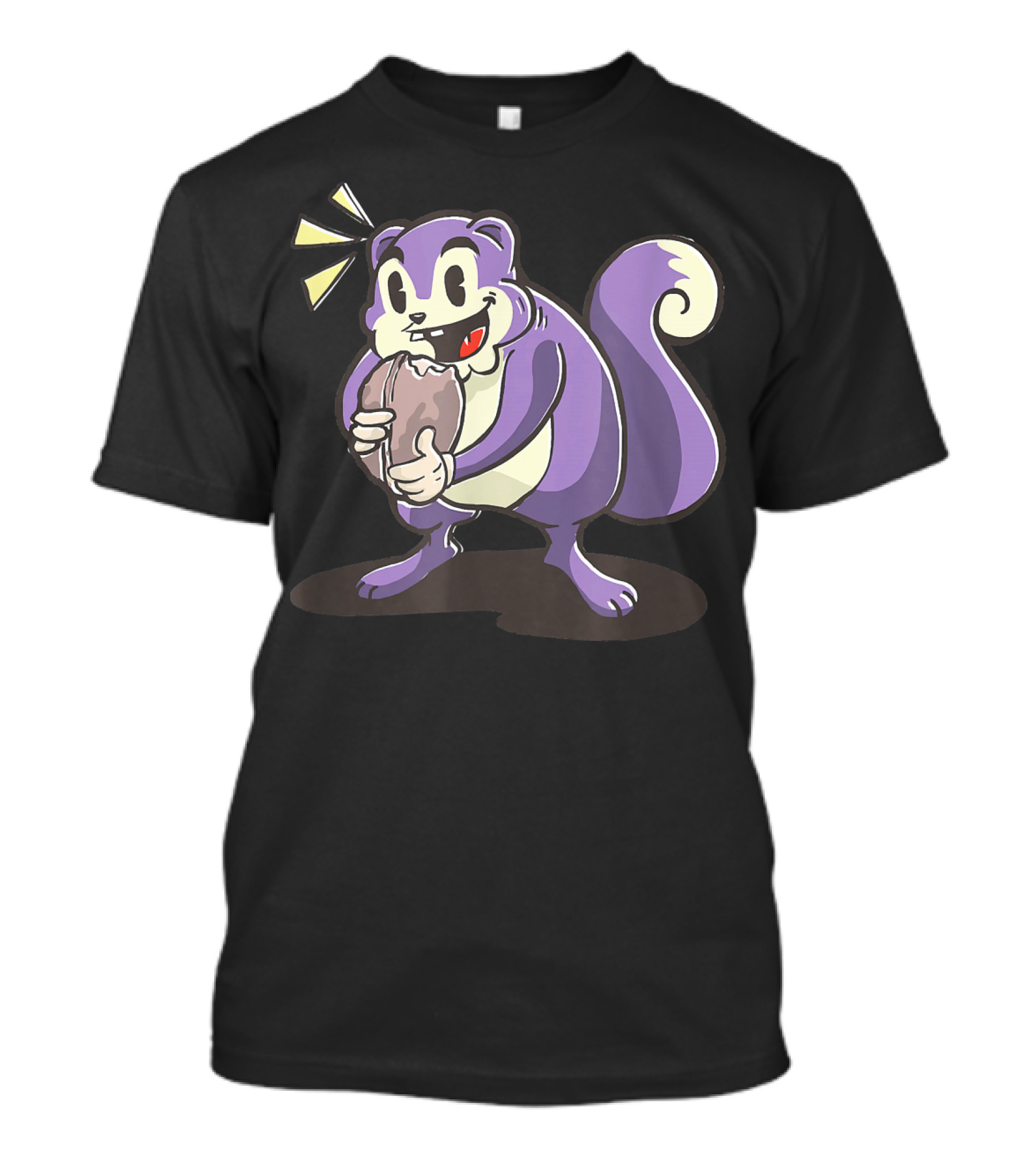 Cute Purple Squirrel Cartoon Holding Nut Funny Woodland T-Shirt