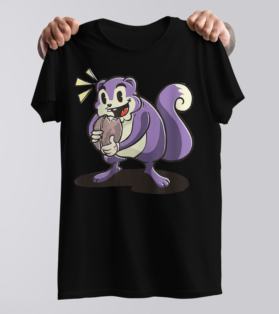 Cute Purple Squirrel Cartoon Holding Nut Funny Woodland T-Shirt