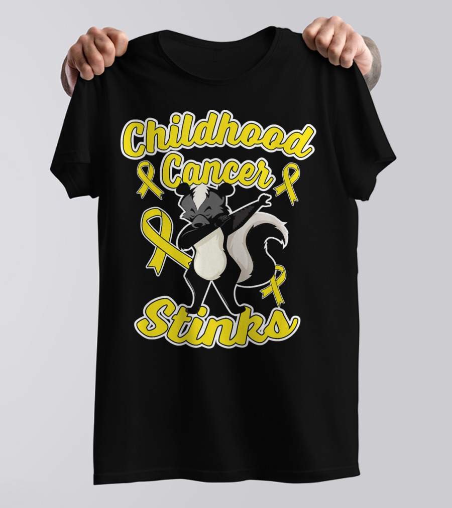 Childhood Cancer Stinks Dab Skunk Yellow Ribbons Awareness T-Shirt
