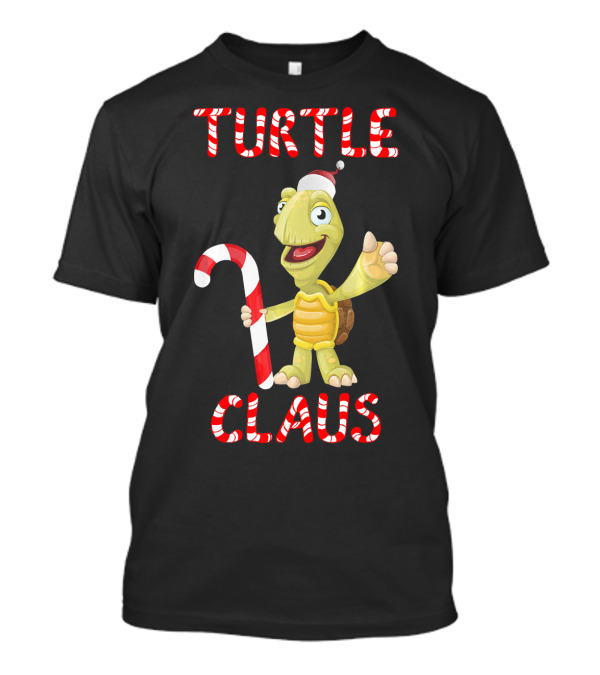 Turtle Claus Christmas Tortoise With Santa Hat And Candy Cane T-Shirt