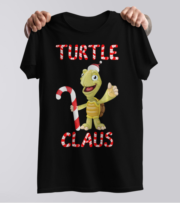 Turtle Claus Christmas Tortoise With Santa Hat And Candy Cane T-Shirt