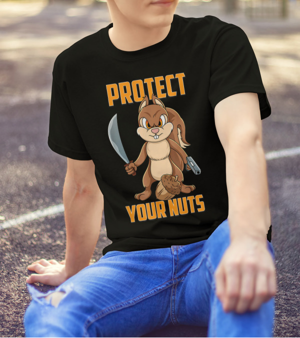 PROTECT YOUR NUTS Cool Squirrel With Machete And Acorn T-Shirt