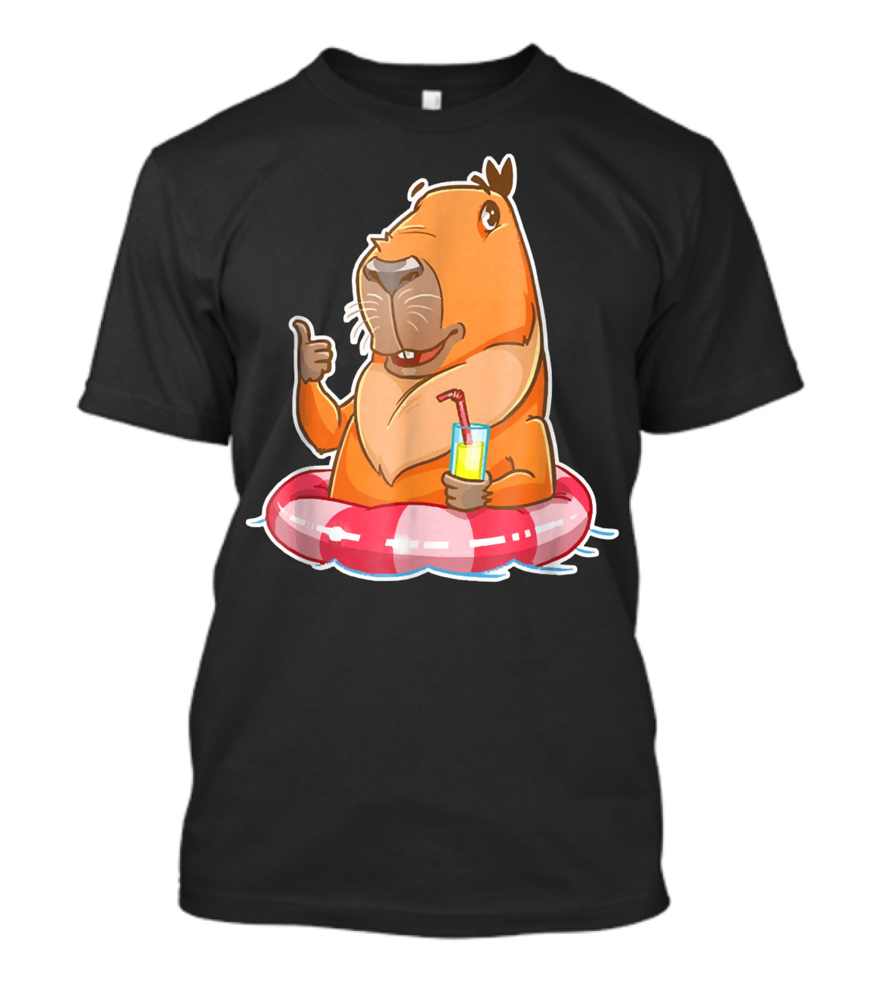 Capybara Chill Cute Guinea Pig Relaxing Pool Float Thumbs Up Drink T-Shirt