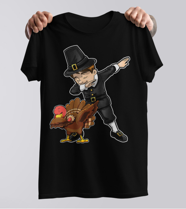 Dabbing Pilgrim Turkey Happy Thanksgiving T-Shirt