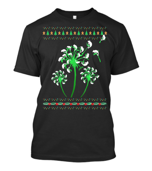 Chameleon Dandelion Flower With Christmas Trees Gingerbread Men And Floral Ugly T-Shirt