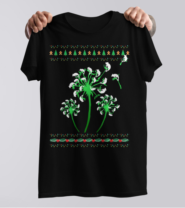 Chameleon Dandelion Flower With Christmas Trees Gingerbread Men And Floral Ugly T-Shirt