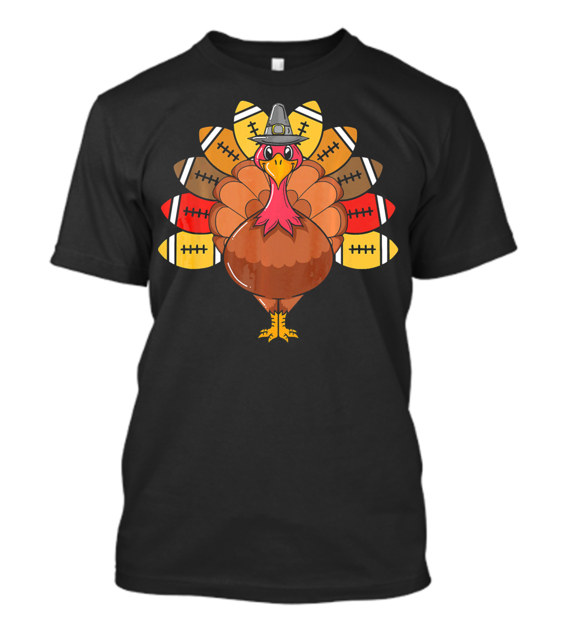 Cute Pilgrim Turkey Football Thanksgiving Funny T-Shirt