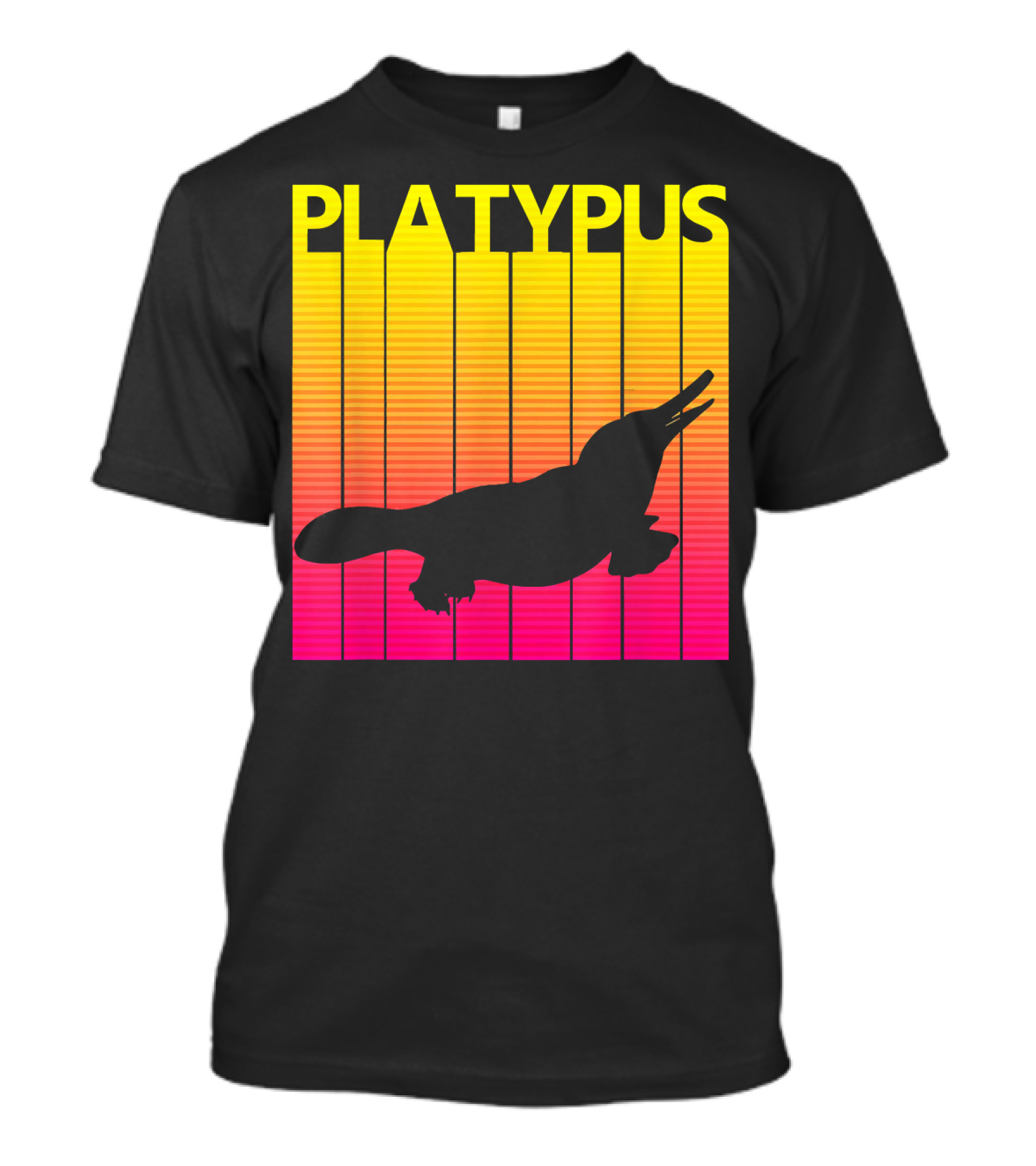 1980s Retro Platypus Silhouette With Yellow And Pink Gradient Lines T-Shirt
