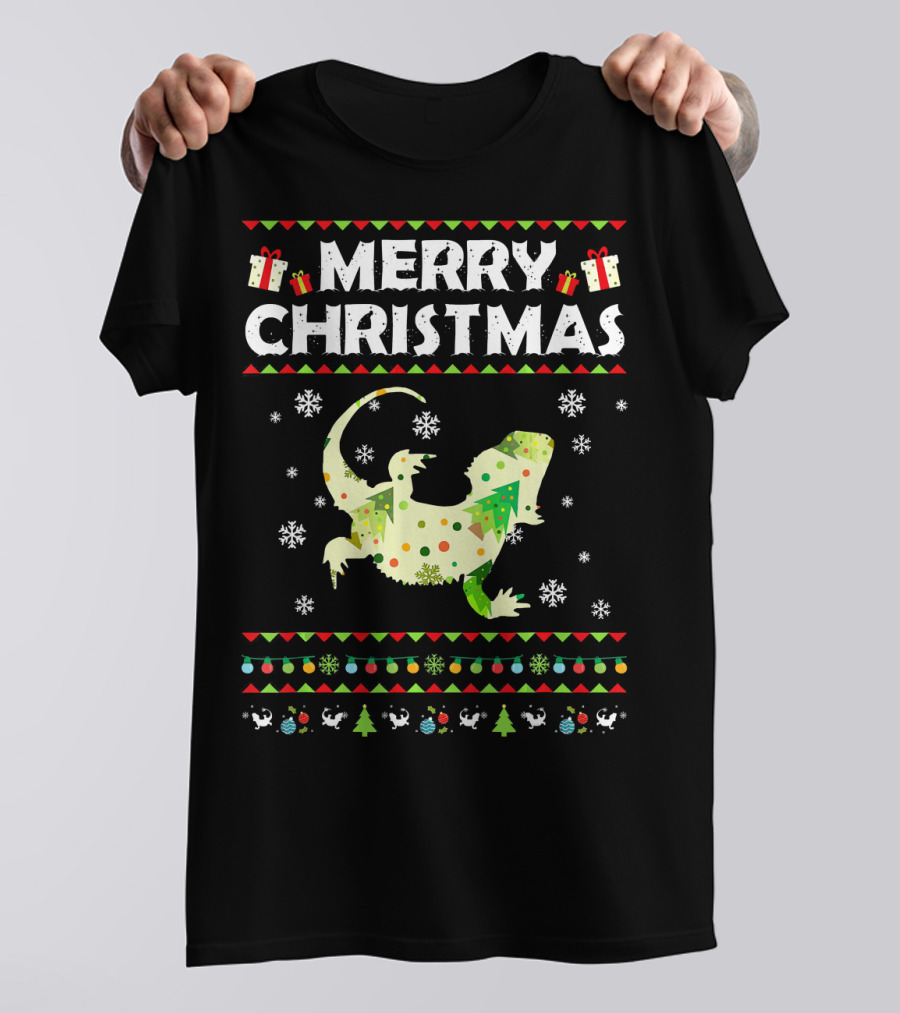 Merry Christmas Bearded Dragon Snowflakes And Trees T-Shirt