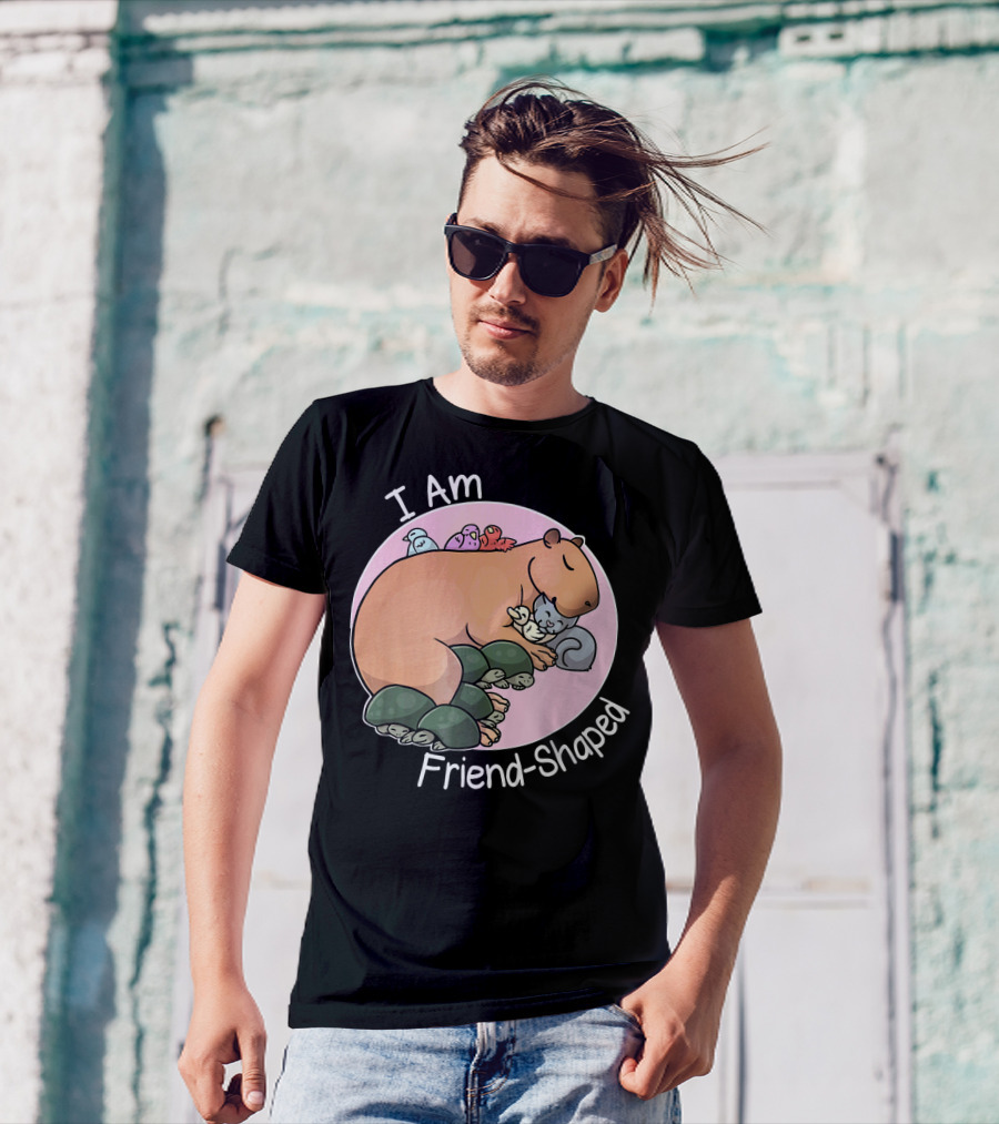 I Am Friend Shaped Capybara Surrounded By Birds And Turtles T-Shirt