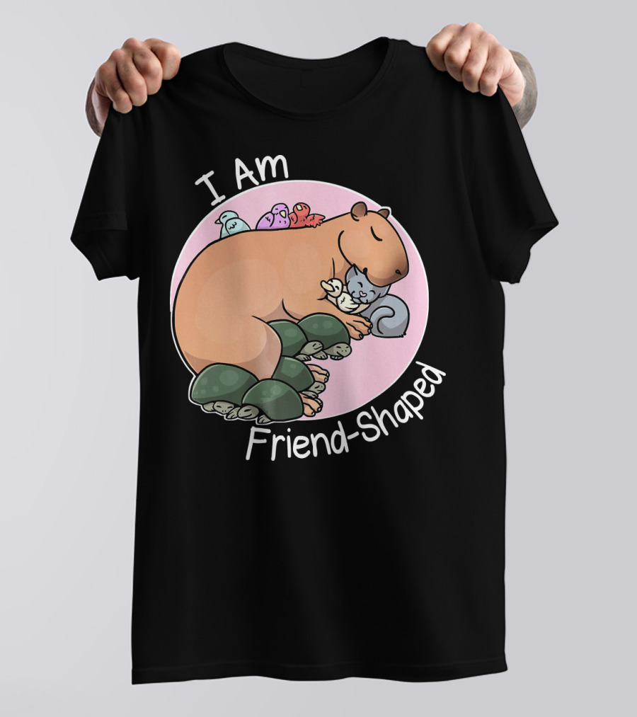 I Am Friend Shaped Capybara Surrounded By Birds And Turtles T-Shirt