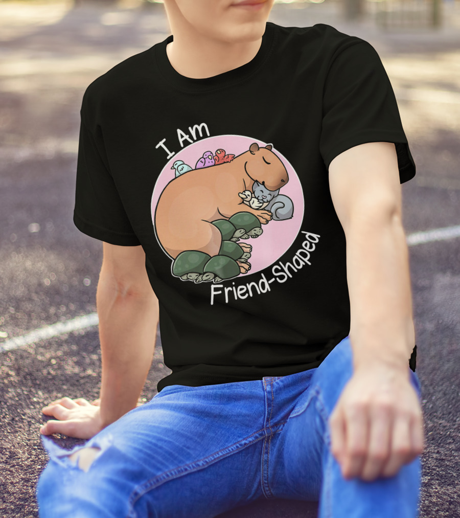 I Am Friend Shaped Capybara Surrounded By Birds And Turtles T-Shirt