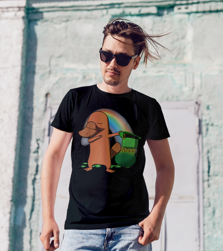 Dabbing Platypus Leprechaun Pot Of Gold Rainbow St Patricks T-Shirt