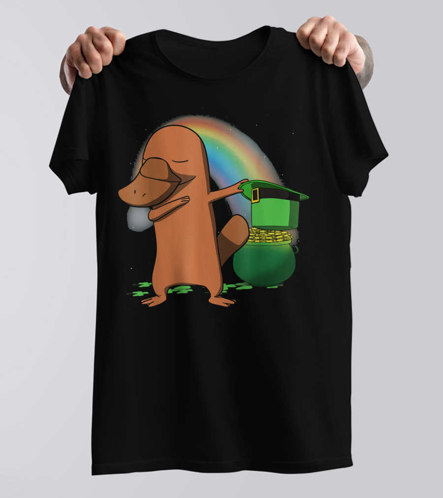 Dabbing Platypus Leprechaun Pot Of Gold Rainbow St Patricks T-Shirt