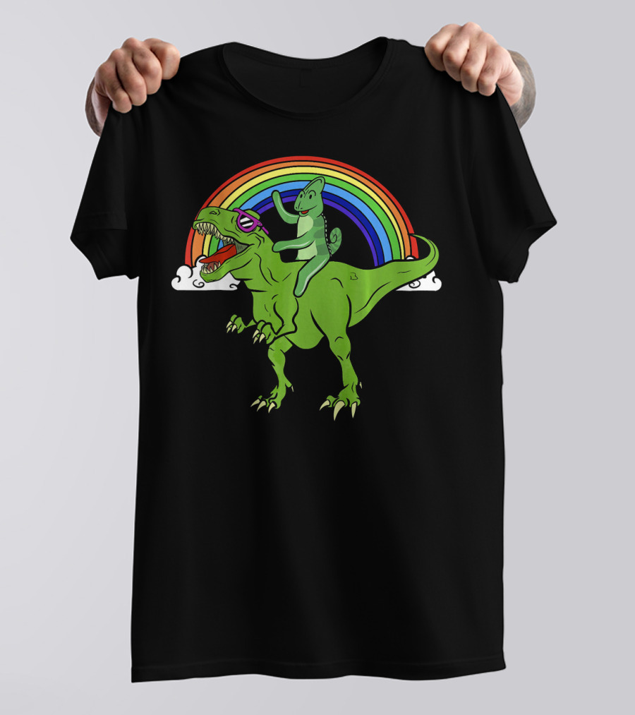 Chameleon Riding Rex Dinosaur T-Shirt