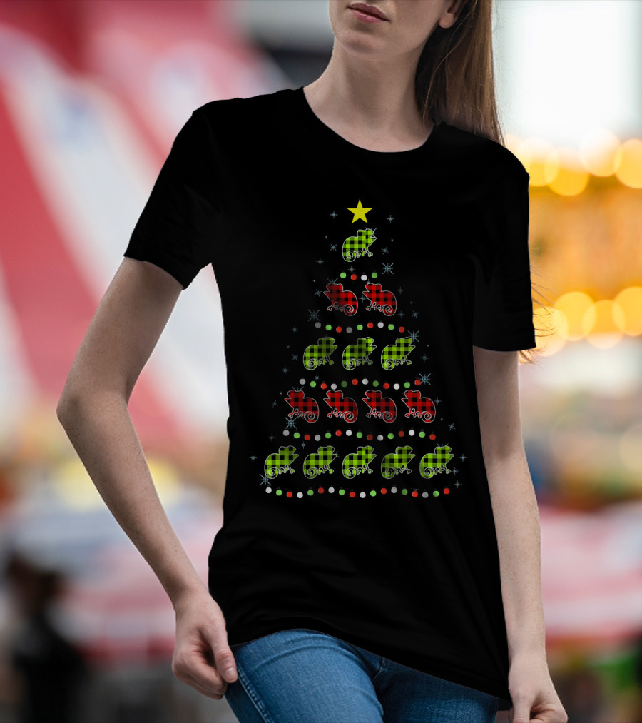 Chameleon Christmas Tree Red Green Plaid Star Decor T-Shirt
