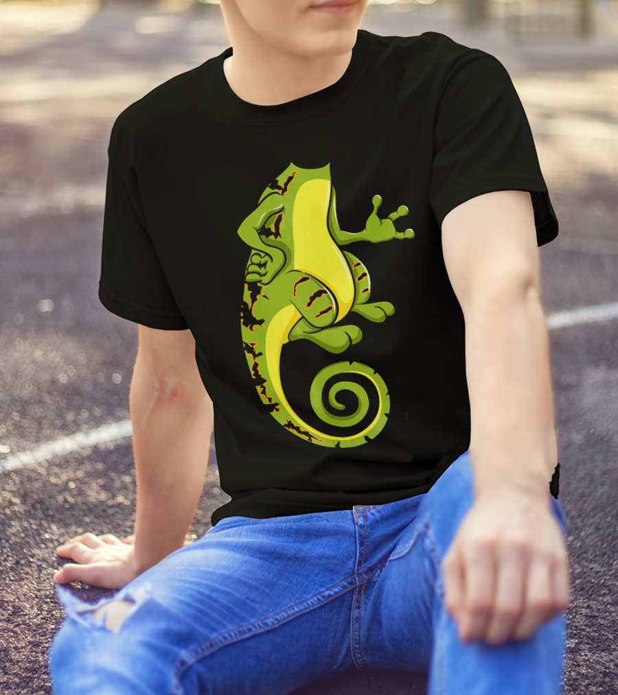 Chameleon Green Cartoon Spiral Tail T-Shirt