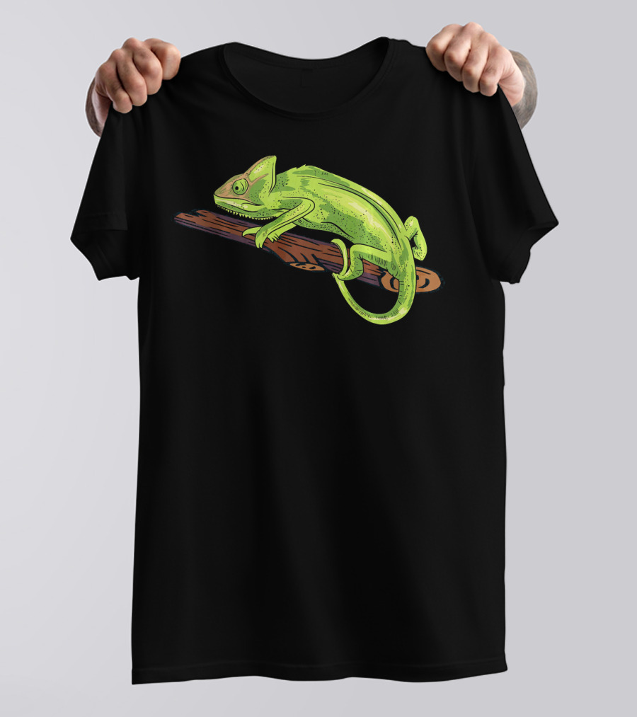 Classic Green Chameleon Lizard Reptile On Branch T-Shirt