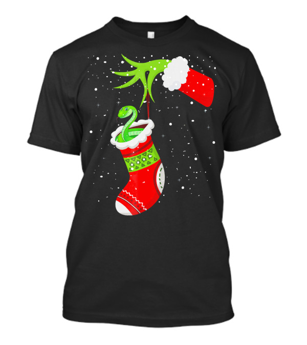 Christmas Ball Python Stocking Grinch Hand T-Shirt