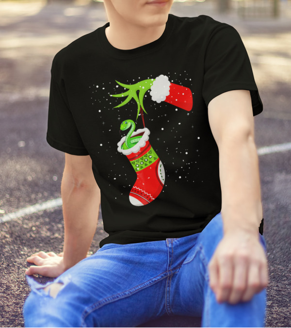 Christmas Ball Python Stocking Grinch Hand T-Shirt