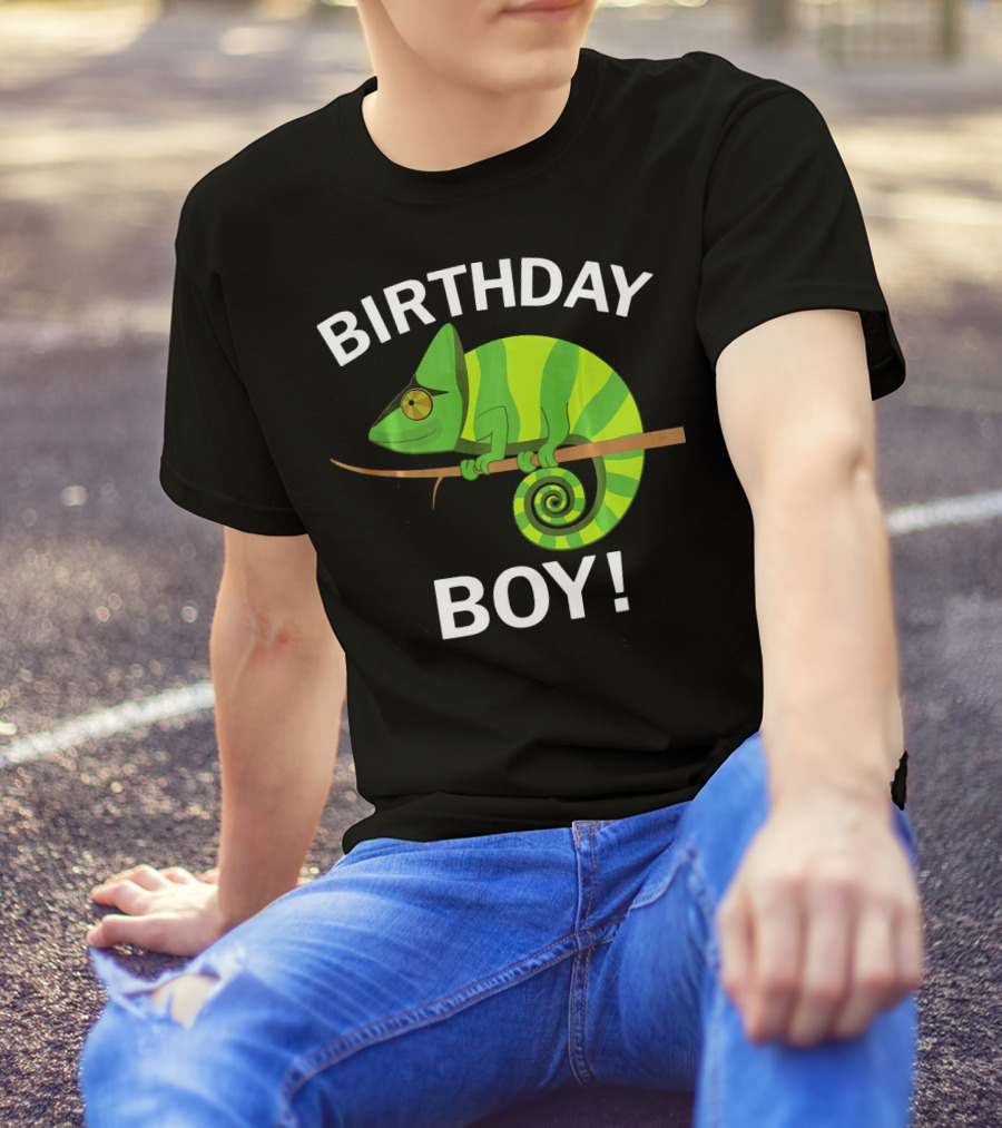 Birthday Boy Green Chameleon Lizard T-Shirt