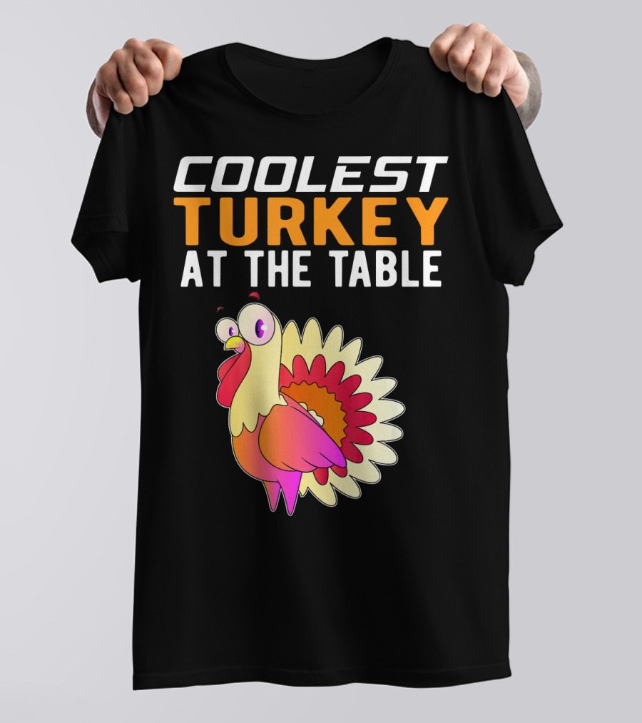 Coolest Turkey At The Table Vibrant Cartoon Style Thanksgiving Family T-Shirt