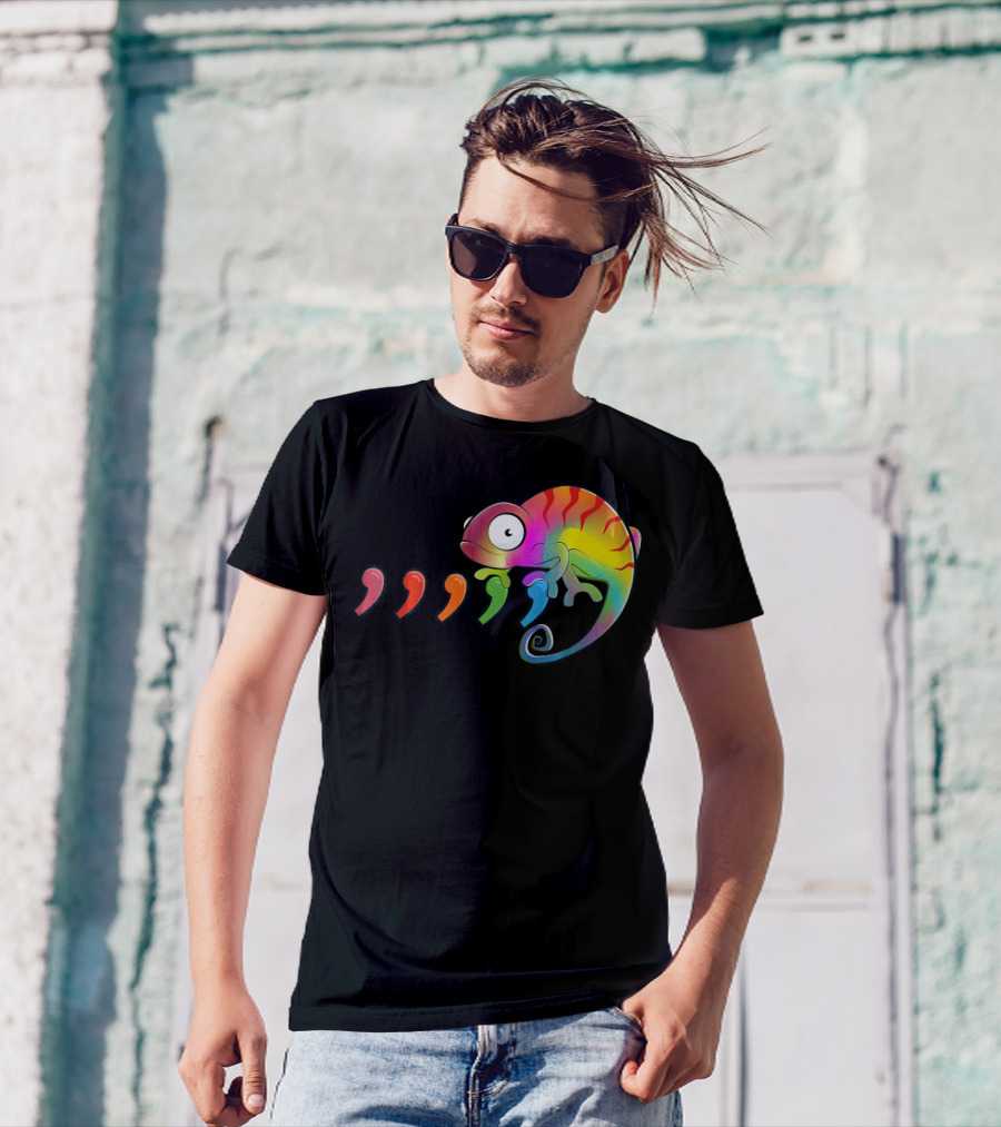 Comma Chameleon Rainbow Colors Punctuation T-Shirt