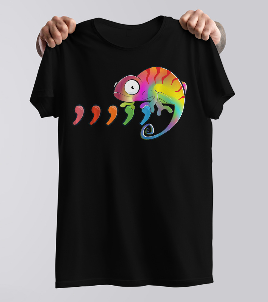 Comma Chameleon Rainbow Colors Punctuation T-Shirt