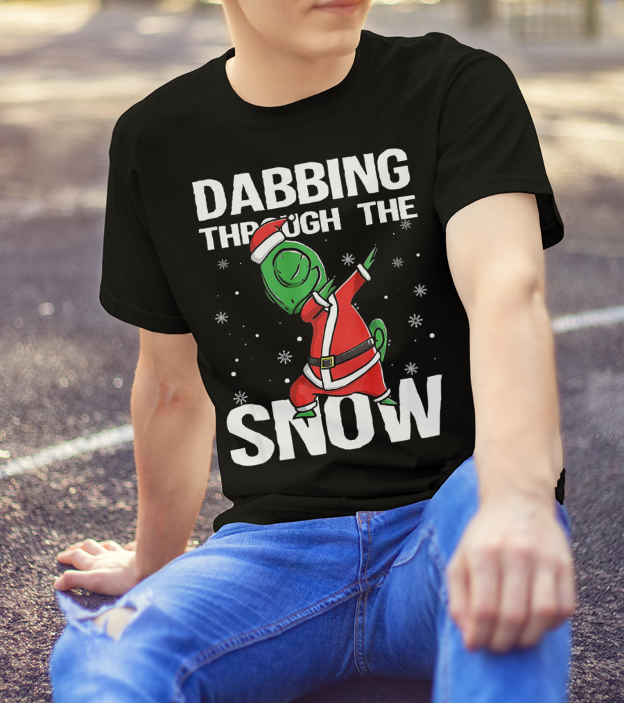 Dabbing Through The Snow Chameleon Santa Claus T-Shirt