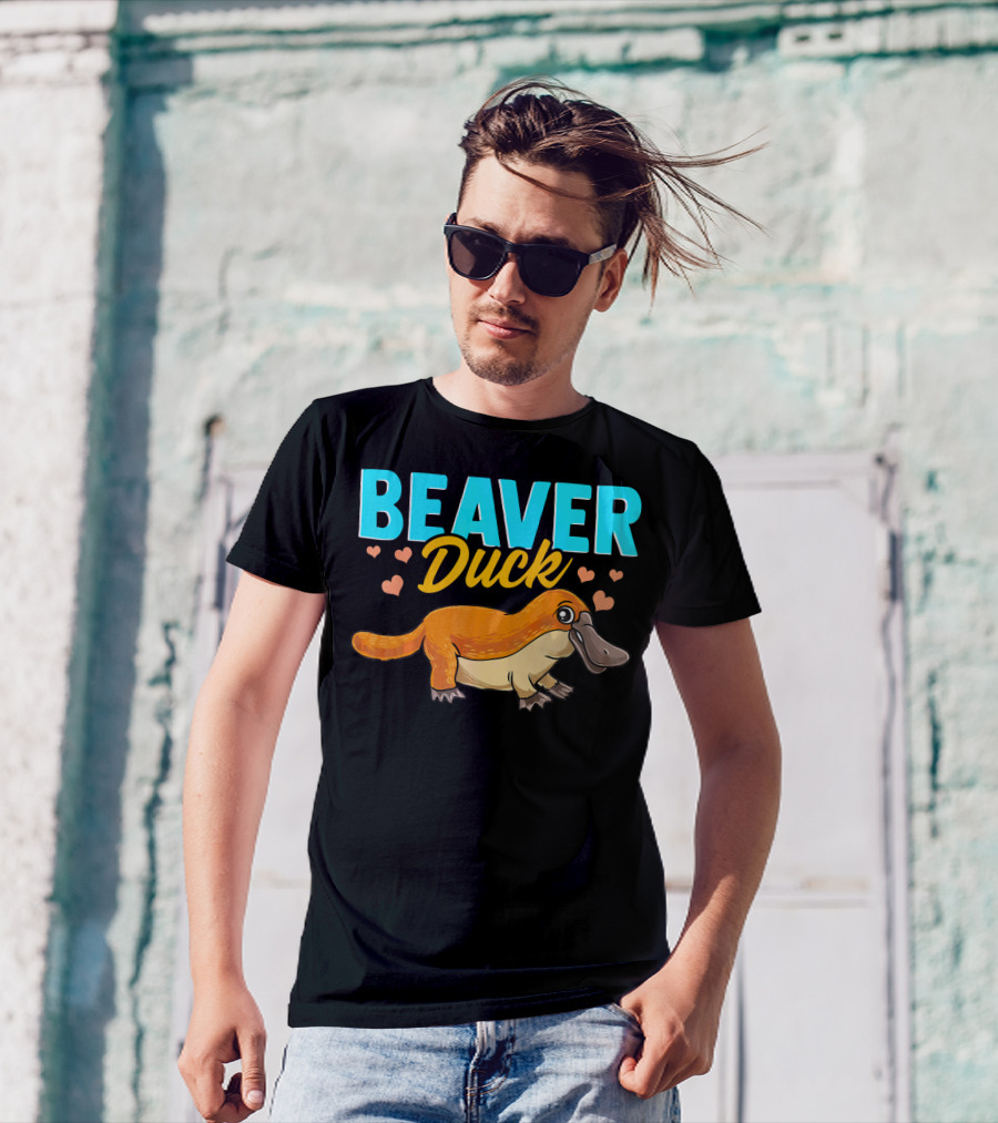 Beaver Duck Platypus Pun Cute Hearts T-Shirt