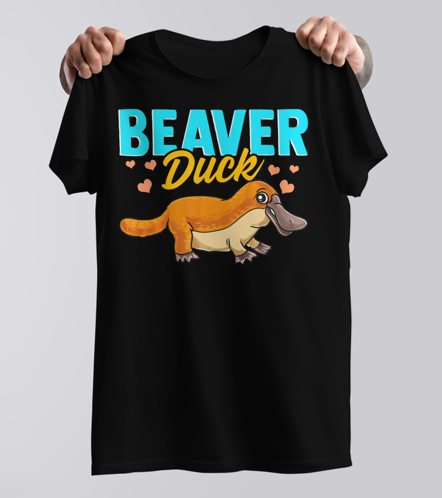 Beaver Duck Platypus Pun Cute Hearts T-Shirt