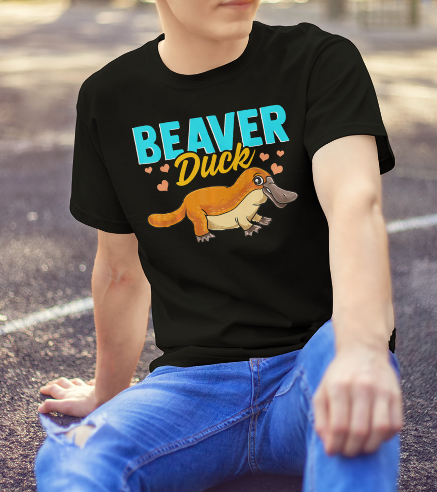 Beaver Duck Platypus Pun Cute Hearts T-Shirt