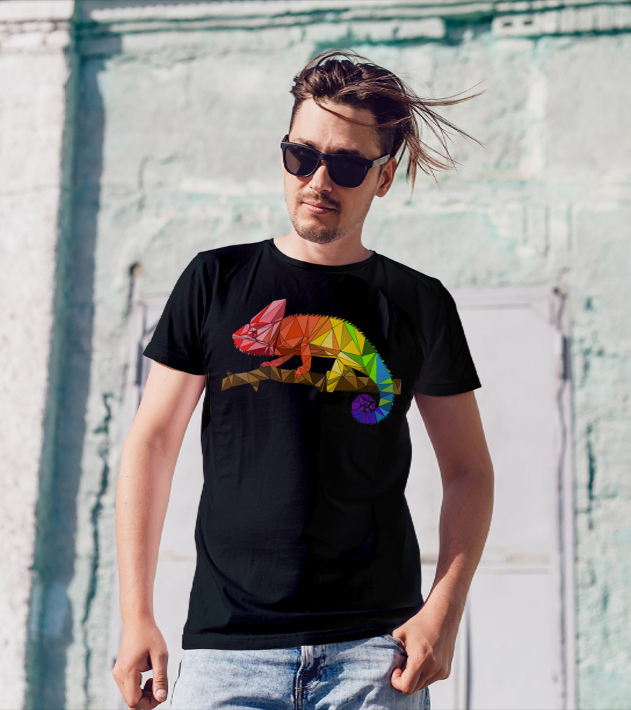 Cool Low Poly Rainbow Chameleon T-Shirt