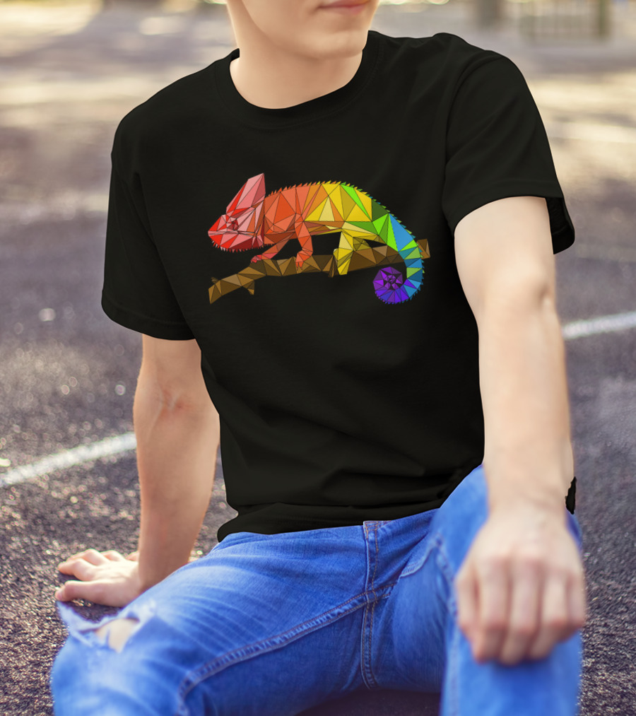 Cool Low Poly Rainbow Chameleon T-Shirt