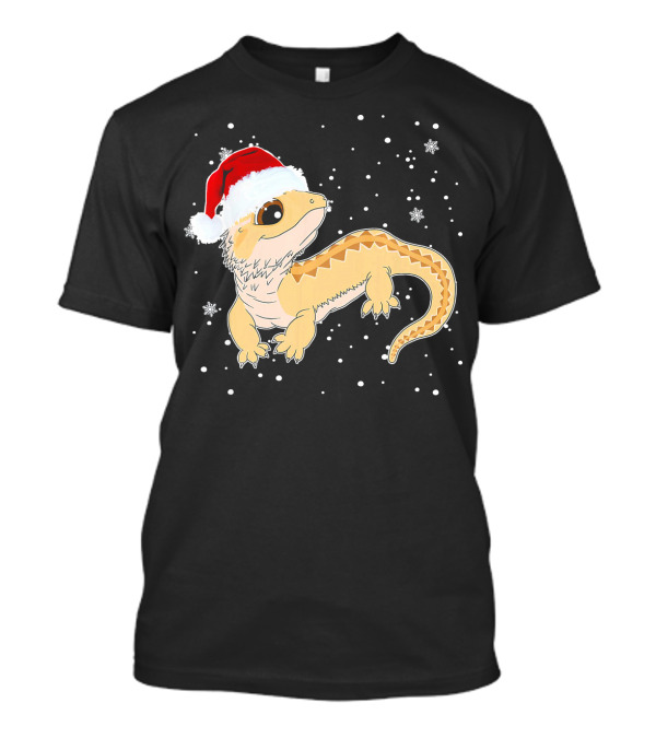 Bearded Dragon Wearing Santa Hat In Snowy Christmas Scene T-Shirt
