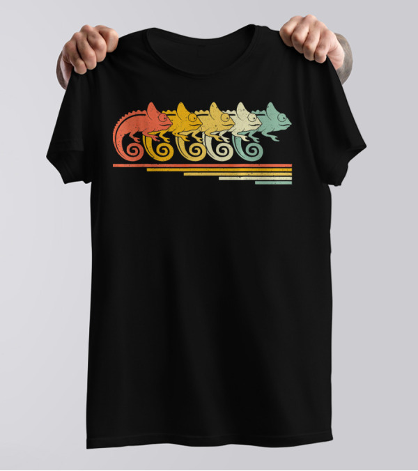 Chameleon Retro Vintage 70s 80s Five Color Stripes T-Shirt