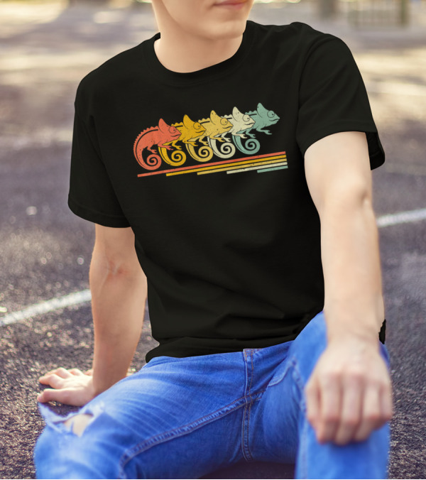 Chameleon Retro Vintage 70s 80s Five Color Stripes T-Shirt