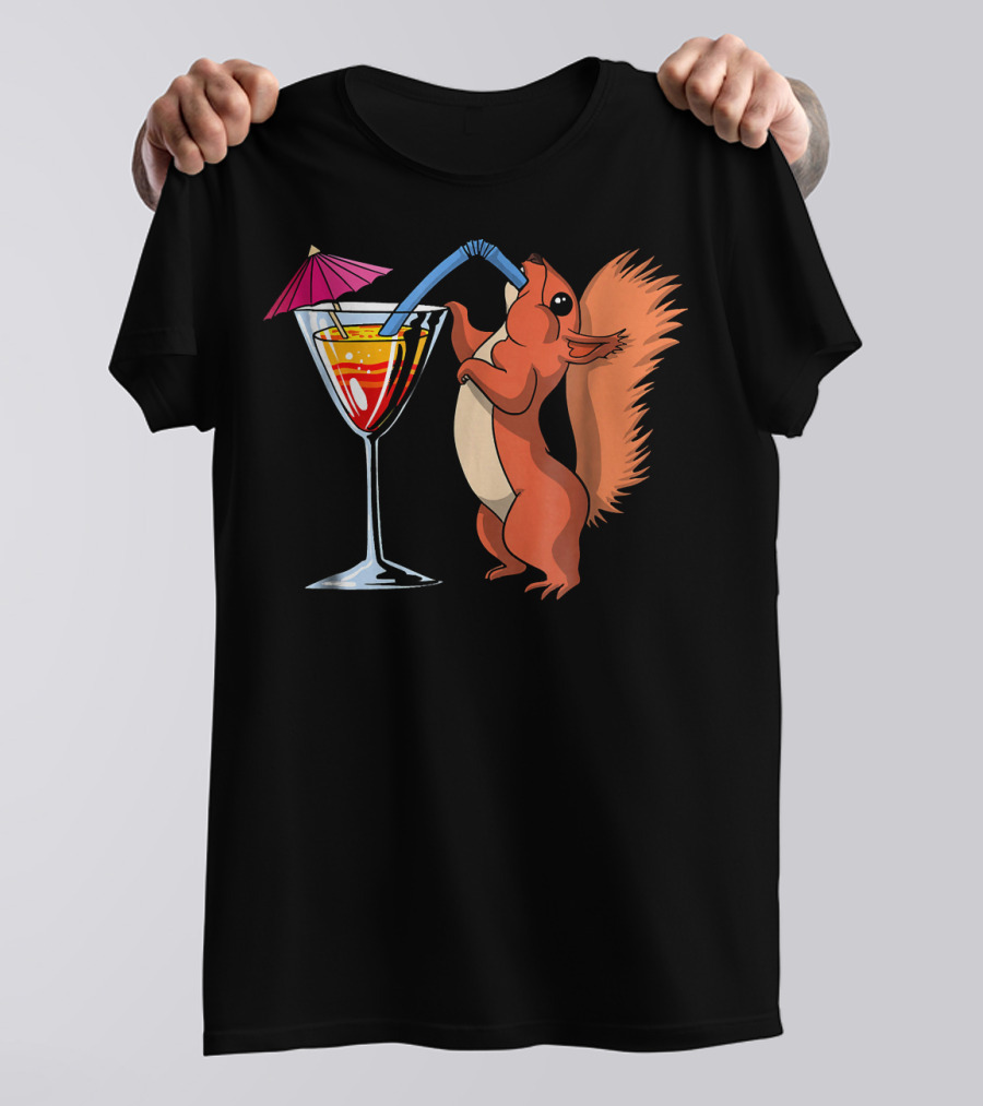 Cute Squirrel Enjoying A Cocktail Party Drink T-Shirt