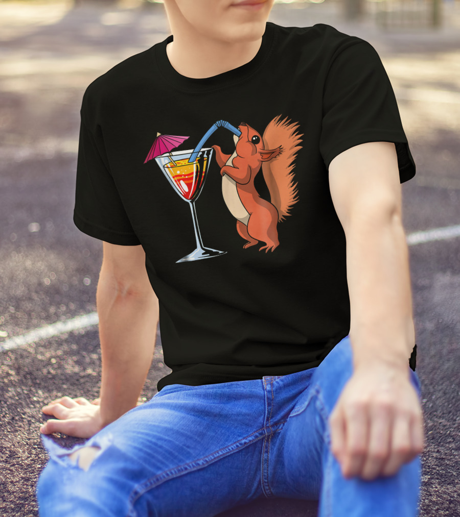 Cute Squirrel Enjoying A Cocktail Party Drink T-Shirt