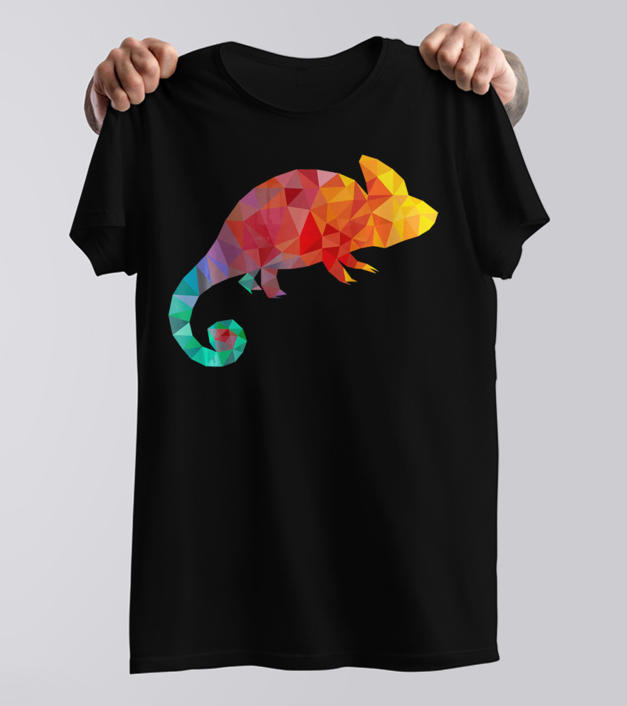 Colorful Geometric Chameleon Animal Liz Multicolor Triangles T-Shirt