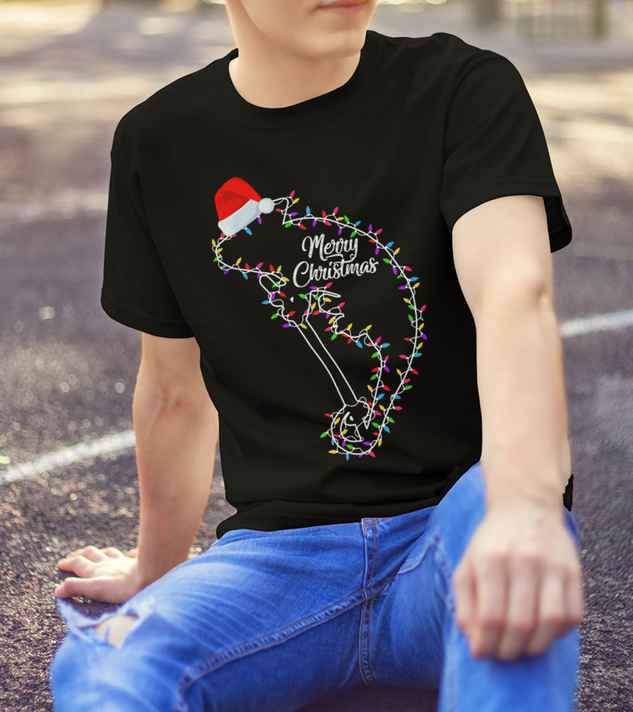 Merry Christmas Lights Chameleon Santa Hat T-Shirt